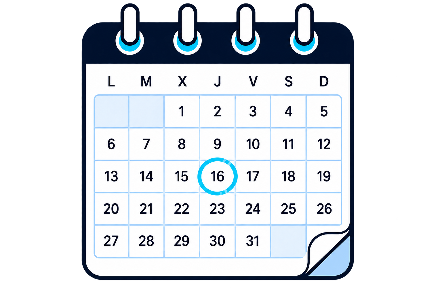 Calendario de lunes a domingo con una fecha señalada para iniciar un proyecto