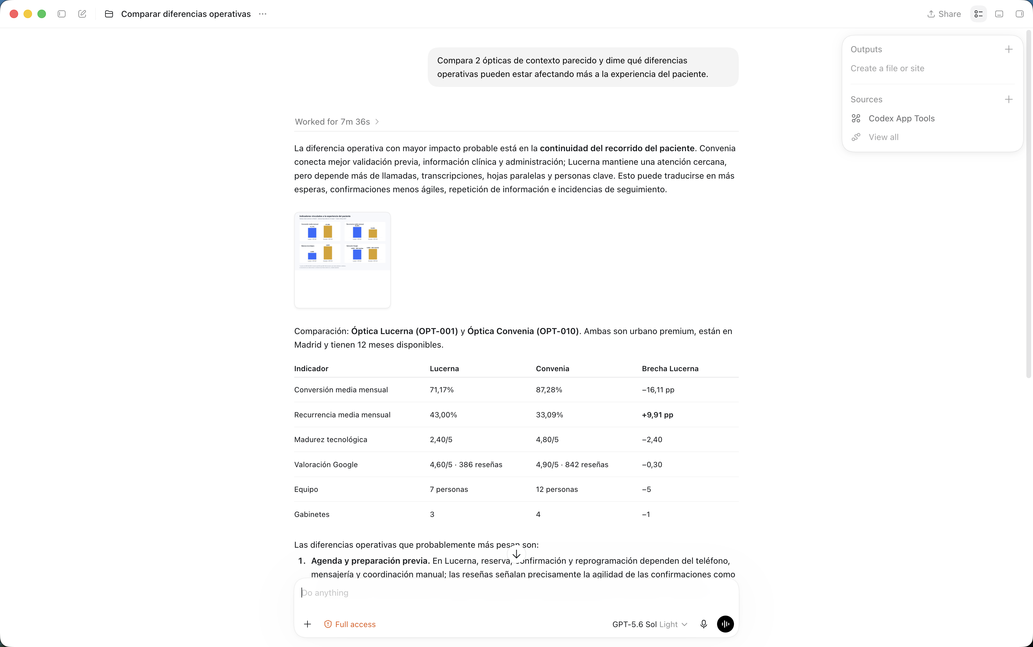 Agente de IA comparando diferencias operativas que afectan a la experiencia del paciente
